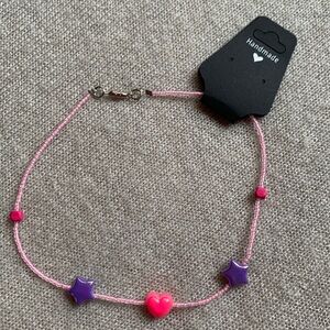 3x25$ 💝⭐️💕 Handmade - Short necklace Pink beads neon pink heart purple stars